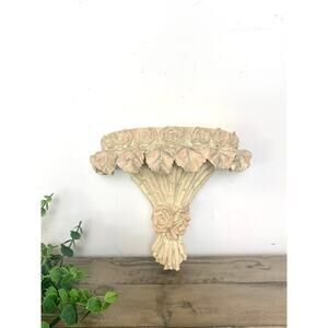Vintage Floral Wall Shelf Rose & Leaf Ornate Wall Bracket Cottage French Country